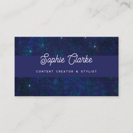 Modern Dark Blue | Elegant script met QR-code Visitekaartje (Voorkant)
