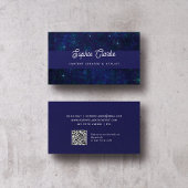Modern Dark Blue | Elegant script met QR-code Visitekaartje