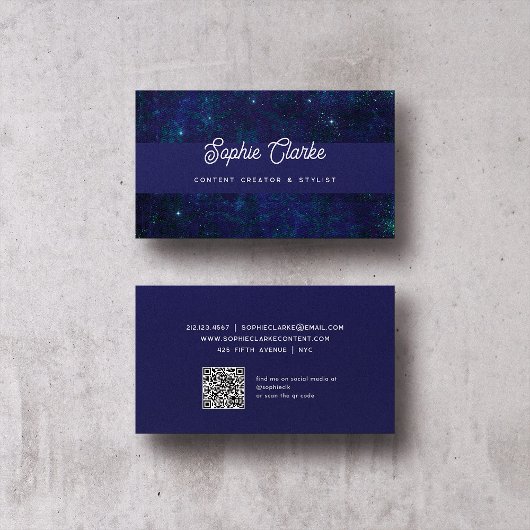 Modern Dark Blue | Elegant script met QR-code Visitekaartje