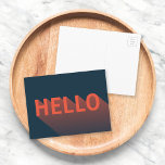 Modern Dark Blue en Oranje Hallo Typografie Briefkaart<br><div class="desc">Stuur een hallo naar familie en vrienden met deze leuke donkerblauwe kaart met een modern abstract ontwerp van een oranje "Hallo" met een lange schaduwgradiënt. *Gelieve te merken op dat het Zazzle Watermerk dat in de gezoemvoorproef verschijnt NIET op het definitieve gedrukte product zal verschijnen. © Rosewood en Citrus</div>