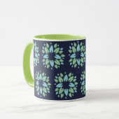 Modern Dark Blue Green Floral Pattern Mok (Voorkant links)