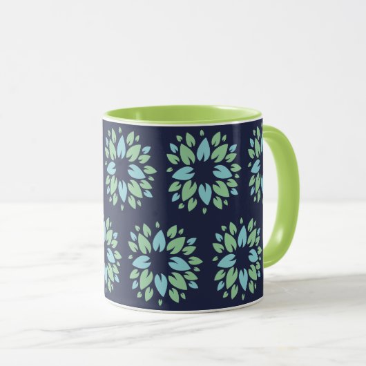 Modern Dark Blue Green Floral Pattern Mok (Voorkant rechts)