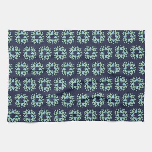 Modern Dark Blue Green Floral Pattern Theedoek (Horizontaal)