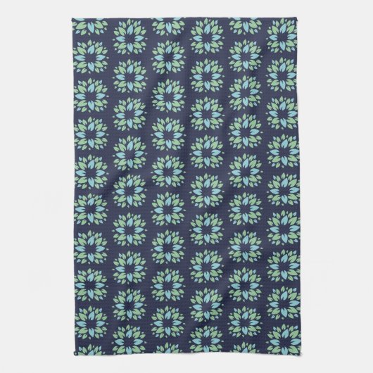 Modern Dark Blue Green Floral Pattern Theedoek (Verticaal)