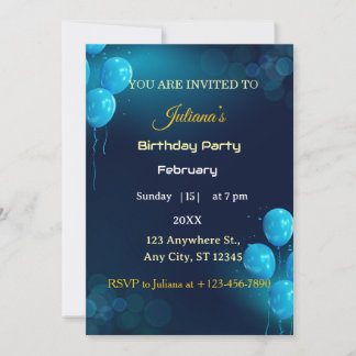 Modern Dark Blue Illustrative Birthday Invitation Kaart