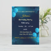 Modern Dark Blue Illustrative Birthday Invitation Kaart (Staand voorkant)