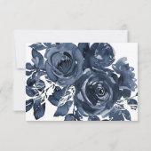 Modern Dark Blue Ink Floral Bouquet RSVP (Achterkant)