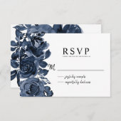 Modern Dark Blue Ink Floral Bouquet RSVP (Voorkant / Achterkant)