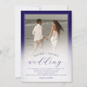 Modern Dark Blue Ombre 2-Photo Wedding Kaart (Voorkant)