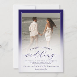 Modern Dark Blue Ombre 2-Photo Wedding Kaart
