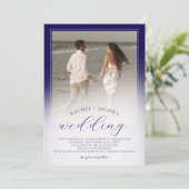 Modern Dark Blue Ombre 2-Photo Wedding Kaart (Staand voorkant)