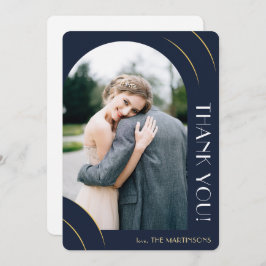 Modern Dark Blue Photo Wedding Bedankkaart