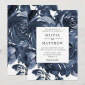 Modern Dark Blue Rozen Bouquet Wedding Kaart (Voorkant / Achterkant)