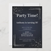 Modern Dark Blue & Silver 18th Birthday Invitation Kaart (Voorkant)