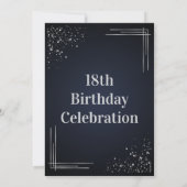Modern Dark Blue & Silver 18th Birthday Invitation Kaart (Achterkant)