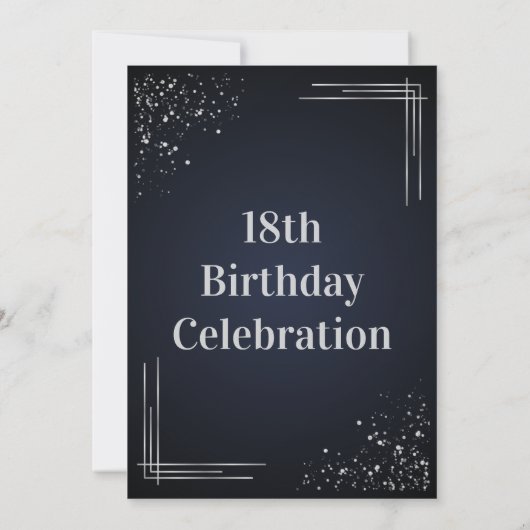 Modern Dark Blue & Silver 18th Birthday Invitation Kaart (Achterkant)