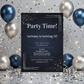 Modern Dark Blue & Silver 18th Birthday Invitation Kaart
