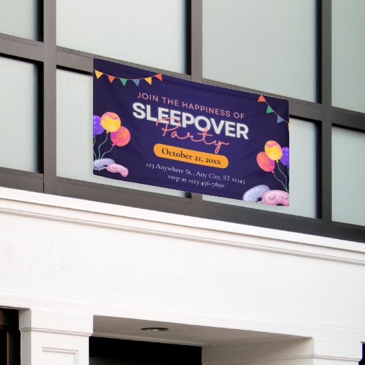 Modern Dark Blue Sleepover Party with Illustration Spandoek (Buitenkant Gebouw)