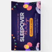 Modern Dark Blue Sleepover Party with Illustration Spandoek (Verticaal)