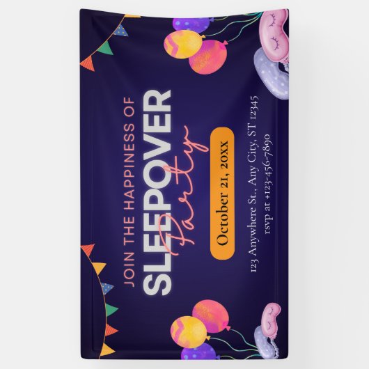 Modern Dark Blue Sleepover Party with Illustration Spandoek (Verticaal)