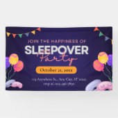 Modern Dark Blue Sleepover Party with Illustration Spandoek (Horizontaal)