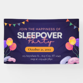Modern Dark Blue Sleepover Party with Illustration Spandoek