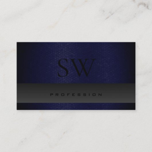 Modern Dark Blue Snake Pattern Grey met Monogram Visitekaartje (Voorkant)
