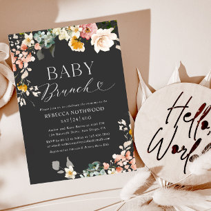 Modern Dark Boho Bloemen Baby Brunch Kaart