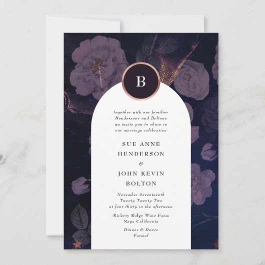 Modern Dark Boho Floral Arch Roos Gold Wedding Kaart (Voorkant)