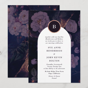 Modern Dark Boho Floral Arch Roos Gold Wedding Kaart
