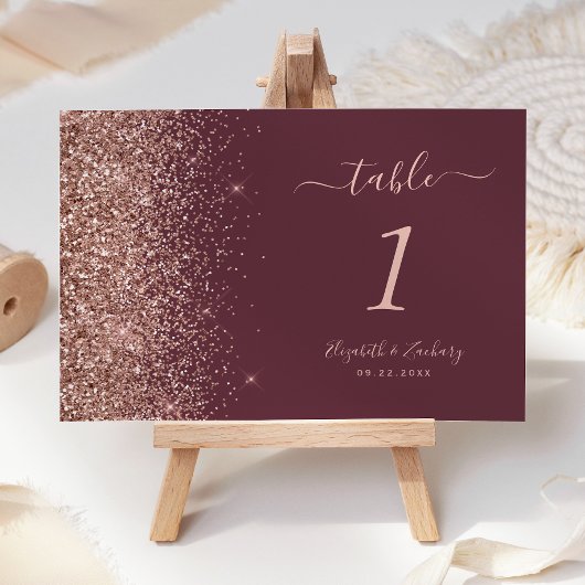 Modern Dark Bourgogne Roos Gouden Glitter Bruiloft Kaart