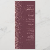 Modern Dark Bourgogne Roos Gouden Glitter Bruiloft Programmakaart (Voorkant)