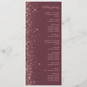 Modern Dark Bourgogne Roos Gouden Glitter Bruiloft Programmakaart (Achterkant)