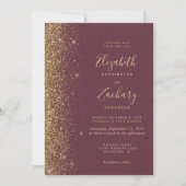 Modern Dark Burgundy Gold Faux Glitter Wedding Kaart (Voorkant)