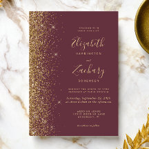 Modern Dark Burgundy Gold Faux Glitter Wedding