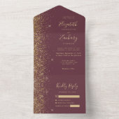 Modern Dark Burgundy Gold Glitter Wedding All In One Uitnodiging (Binnen)