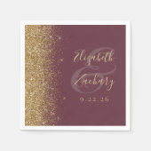 Modern Dark Burgundy Gold Glitter Wedding Servet (Voorkant)