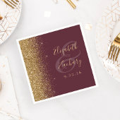 Modern Dark Burgundy Gold Glitter Wedding Servet