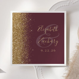 Modern Dark Burgundy Gold Glitter Wedding Servet