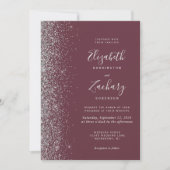 Modern Dark Burgundy Silver Glitter Edge Wedding Kaart (Voorkant)