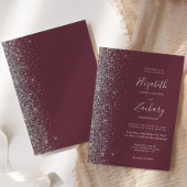 Modern Dark Burgundy Silver Glitter Edge Wedding Kaart