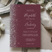 Modern Dark Burgundy Silver Glitter Edge Wedding Kaart