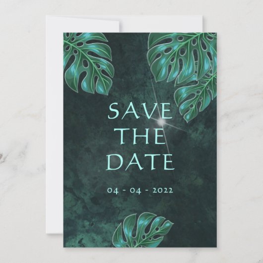 Modern Dark Emerald Tropical Foliage Save the Date (Voorkant)