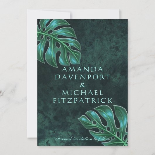 Modern Dark Emerald Tropical Foliage Save the Date (Achterkant)