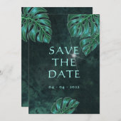 Modern Dark Emerald Tropical Foliage Save the Date (Voorkant / Achterkant)