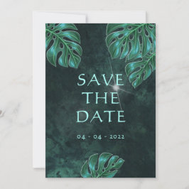 Modern Dark Emerald Tropical Foliage Save the Date