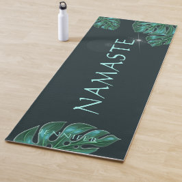 Modern Dark Emerald Tropical Foliage Yogamat