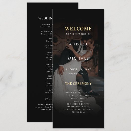 Modern Dark Faded Photo Gold & Black Wedding Kaart (Voorkant / Achterkant)