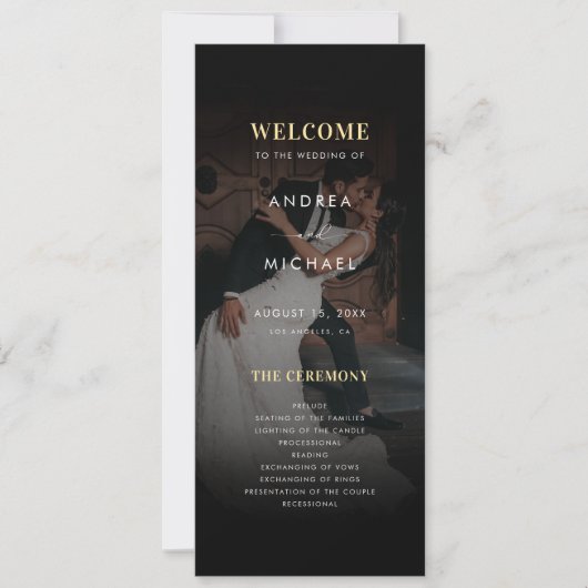 Modern Dark Faded Photo Gold & Black Wedding Kaart (Voorkant)