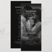 Modern Dark Faded Photo Gold & Black Wedding Programmakaart (Voorkant / Achterkant)